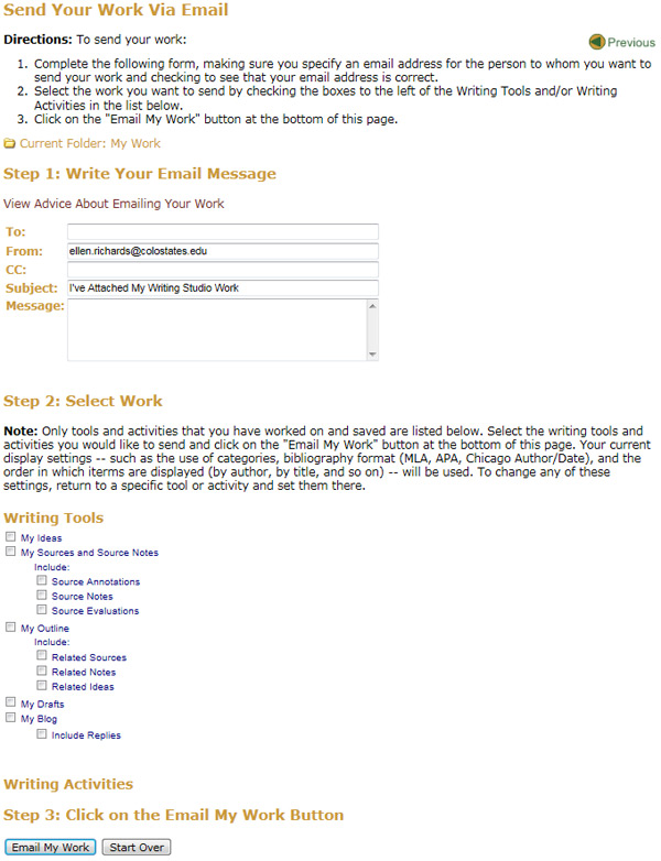 Emailing Select Work